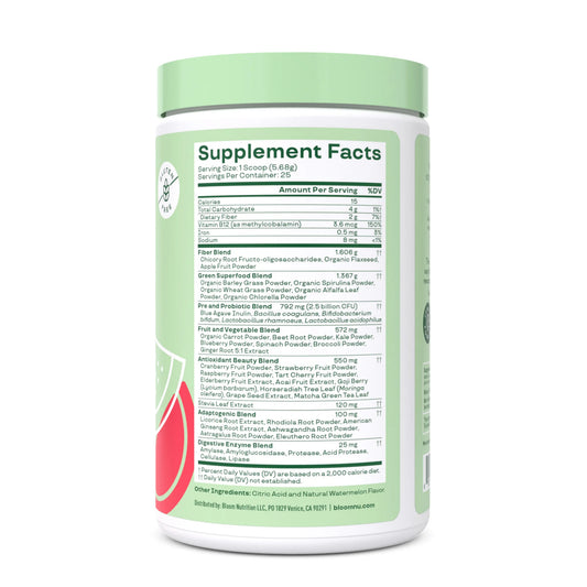 Bloom Nutrition Greens & Superfoods Powder, Watermelon, 25 Servings